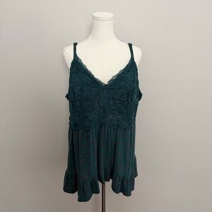 Torrid Top Tank Cami Tunic Babydoll Mixed Media Lace Floral Boho Prairie Green
